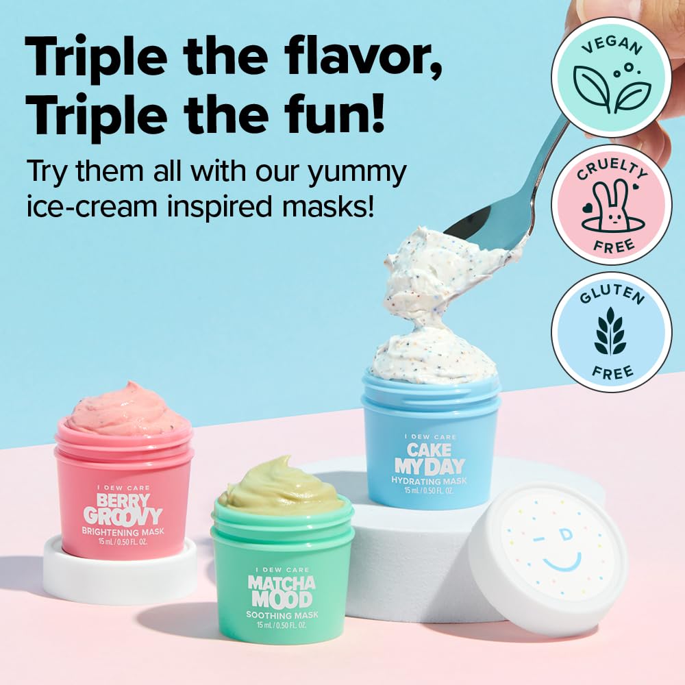 I DEW CARE Wash Off Mask Gift Set – Mini Scoops Trio (Cake My Day, Matcha Mood, Berry Groovy)