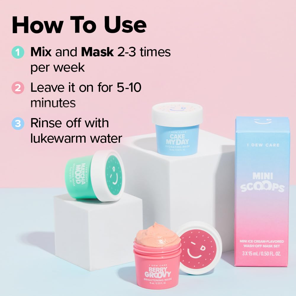 I DEW CARE Wash Off Mask Gift Set – Mini Scoops Trio (Cake My Day, Matcha Mood, Berry Groovy)