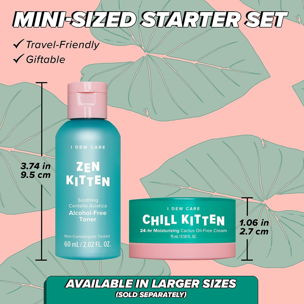 I Dew Care Kitten Crush Travel Skincare Set | Centella Asiatica & Aloe Hydration for Blemish-Prone Skin