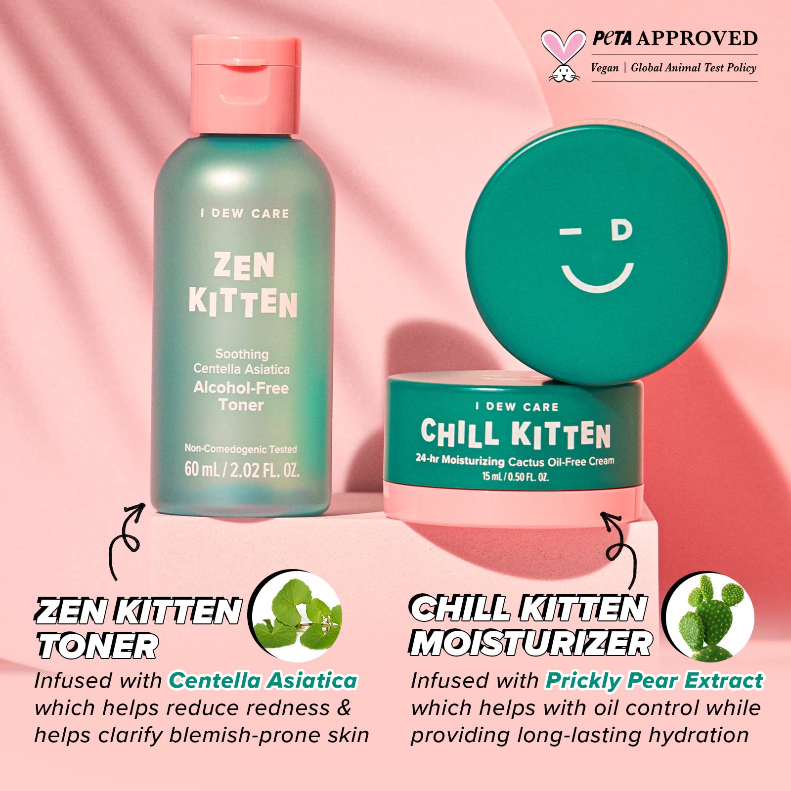 I Dew Care Kitten Crush Travel Skincare Set | Centella Asiatica & Aloe Hydration for Blemish-Prone Skin