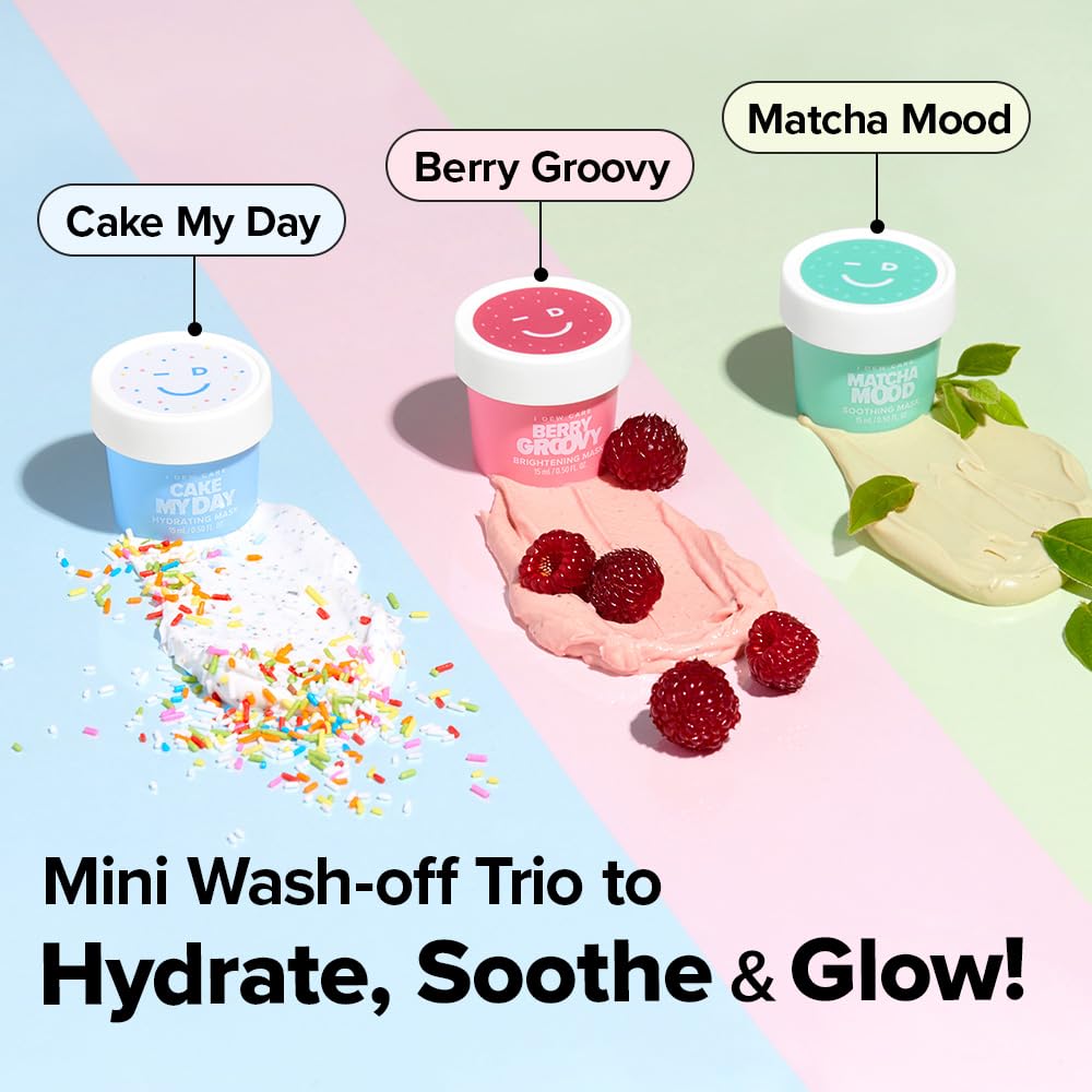I DEW CARE Wash Off Mask Gift Set – Mini Scoops Trio (Cake My Day, Matcha Mood, Berry Groovy)