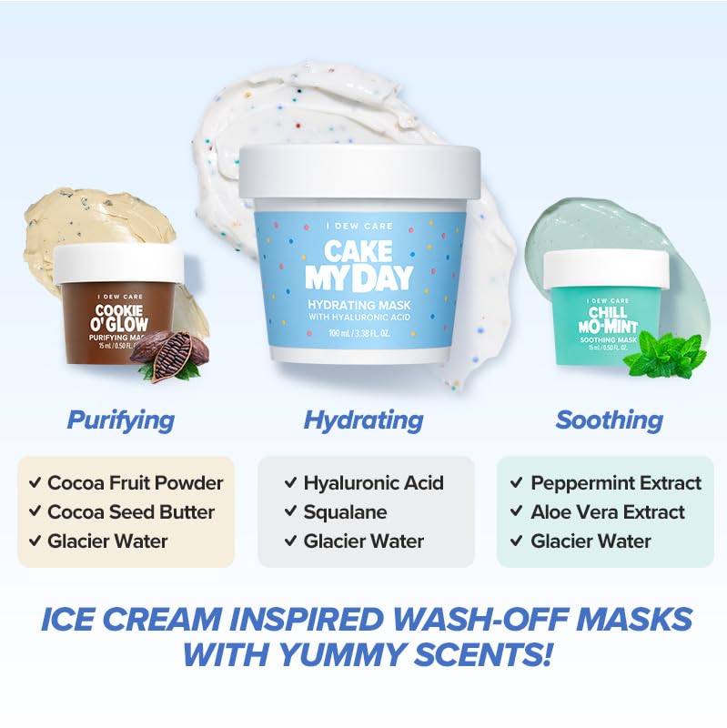 I DEW CARE Sundae Scoop Wash Off Mask Set | Hydrating Skincare for Teens