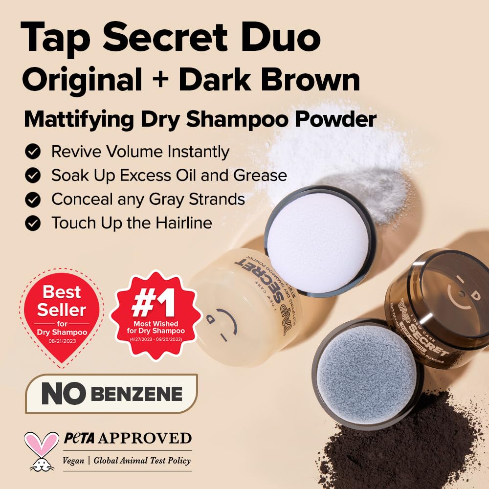 Tap Secret Biotin Dry Shampoo Duo — I DEW CARE Original & Dark Brown, Travel Size, Refillable
