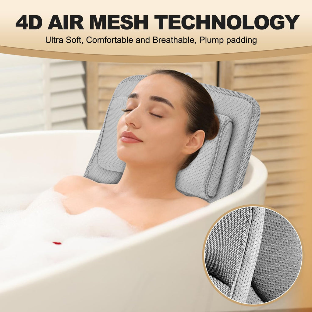 Idle Hippo Full Body Bath Pillow – Non-Slip Spa Cushion, 50 x 15 in, Grey