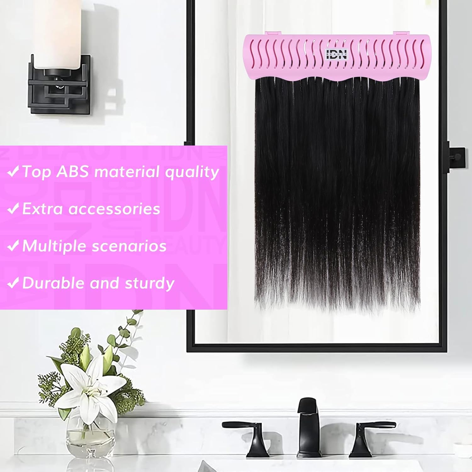 IDN BEAUTY Hair Extension Holder Stand – 4 Installation Modes (Rose)