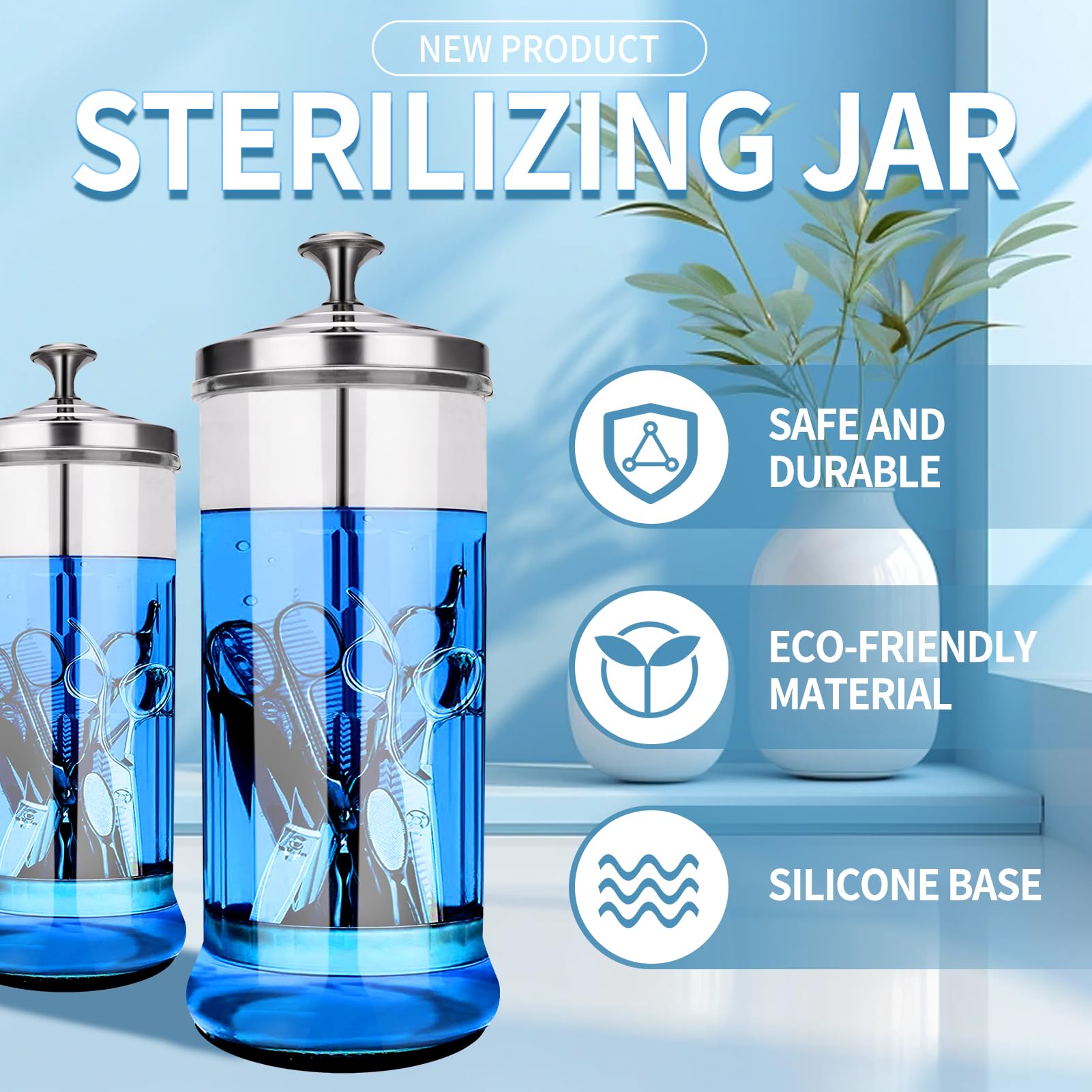 IEBARBER Disinfectant Sterilizer Jar – 37oz Glass with Removable Filter Basket for Salon Tools