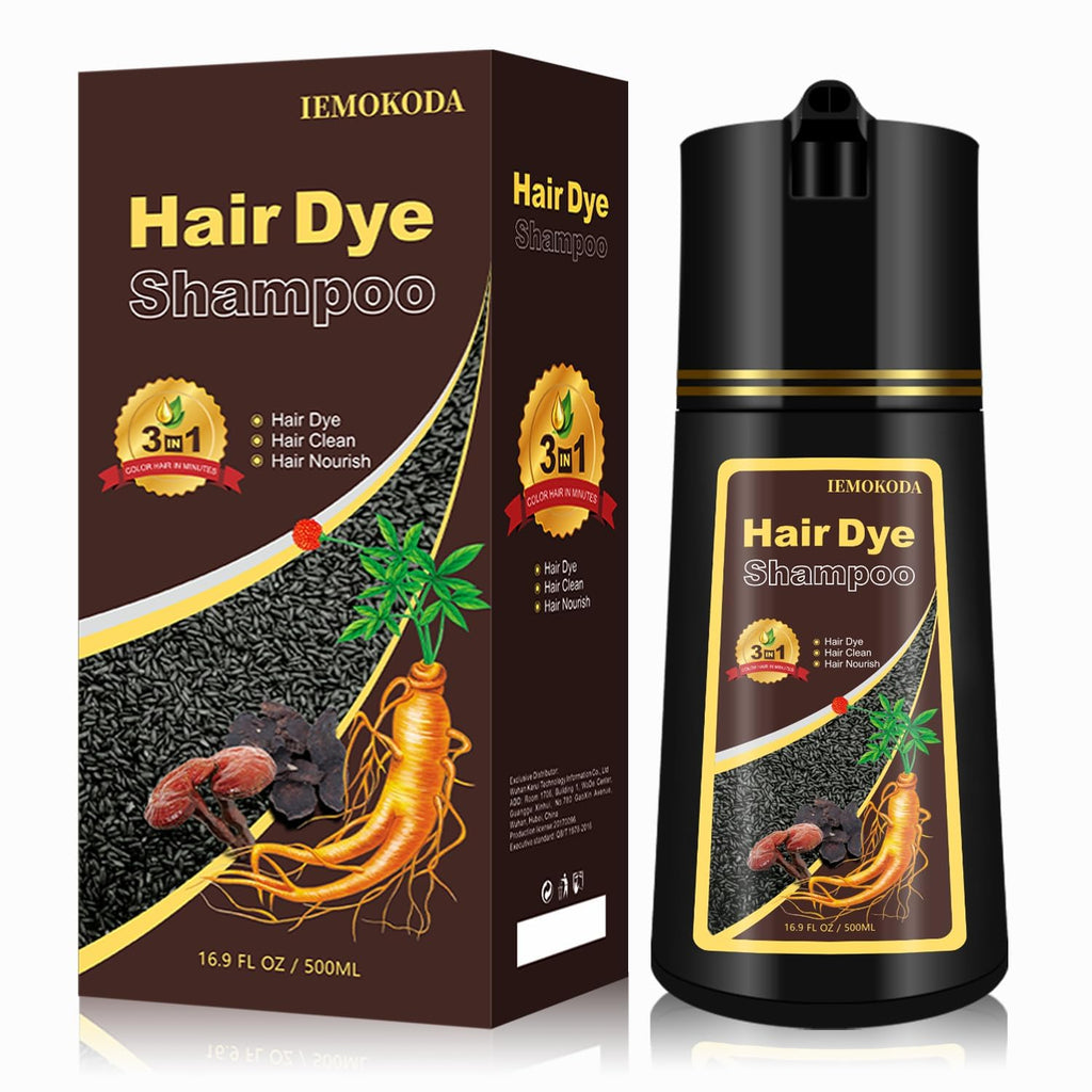 iemokoda Dark Brown Hair Color Shampoo — 3-in-1 Grey Coverage in 15 Minutes (500ml)