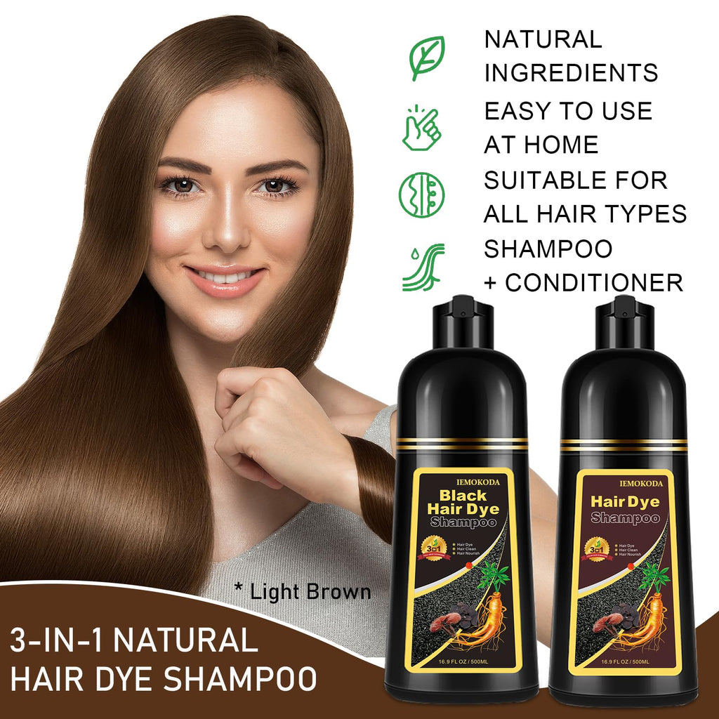 iemokoda Light Brown Hair Dye Shampoo — 3-in-1 Gray Coverage for All Hair Types