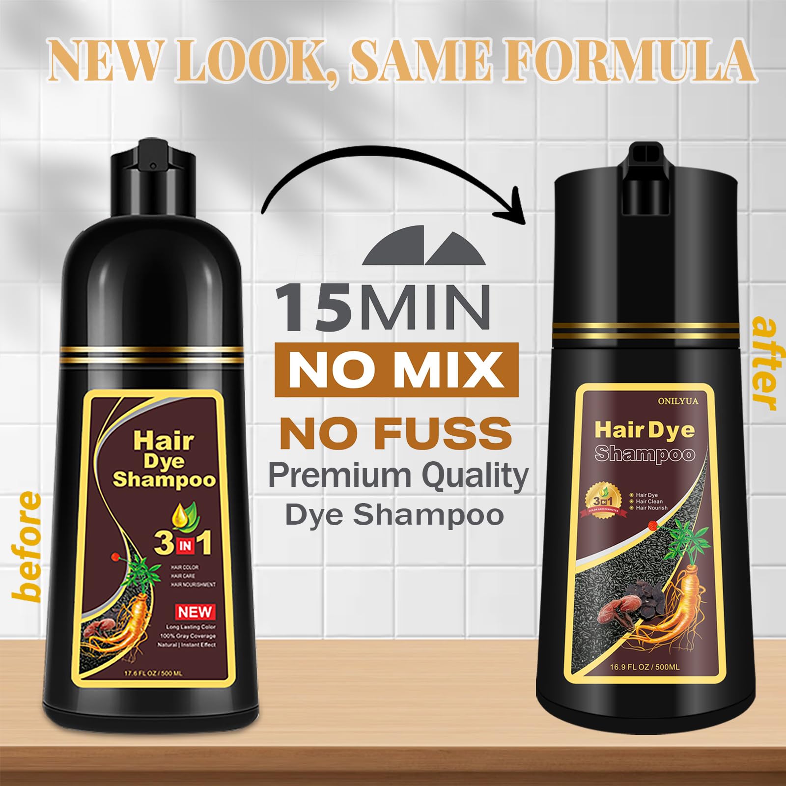 iemokoda Dark Brown Hair Color Shampoo — 3-in-1 Grey Coverage in 15 Minutes (500ml)