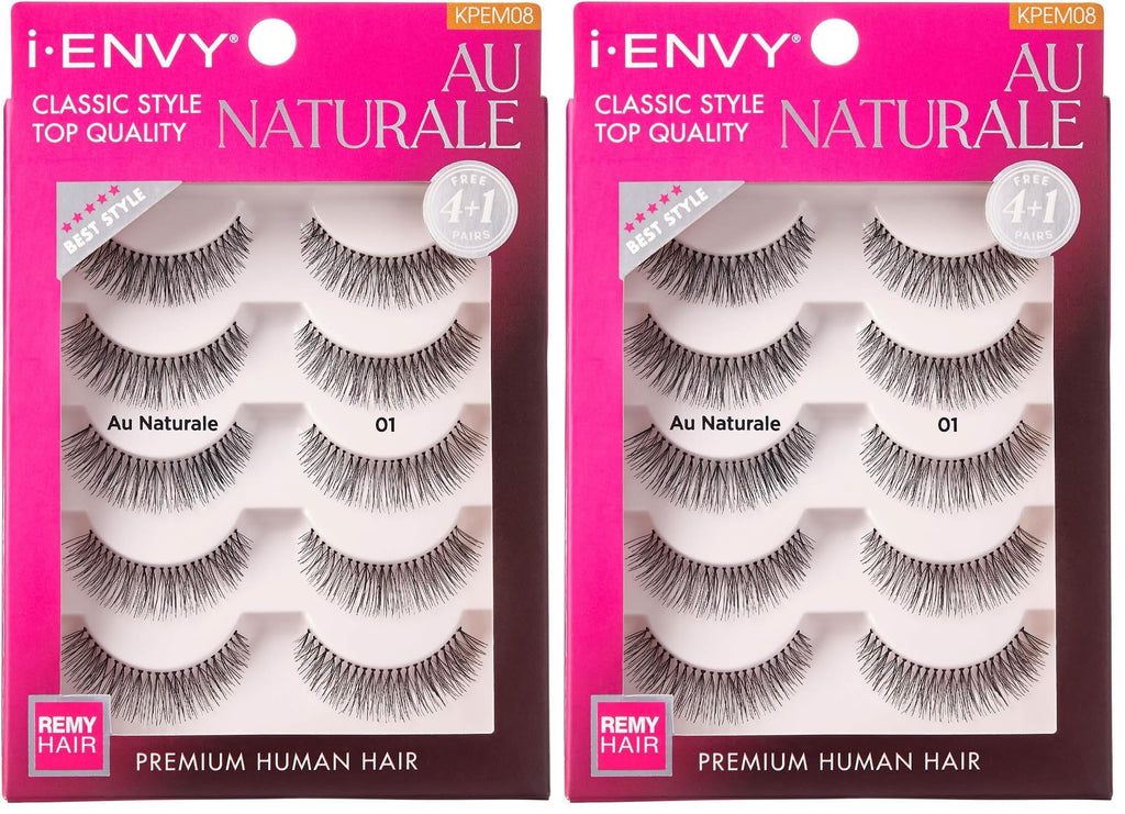 iENVY by KISS Au Naturale Human Hair Lashes – Natural Style, 5 Pairs per Pack, Pack of 2 (KPEM08)