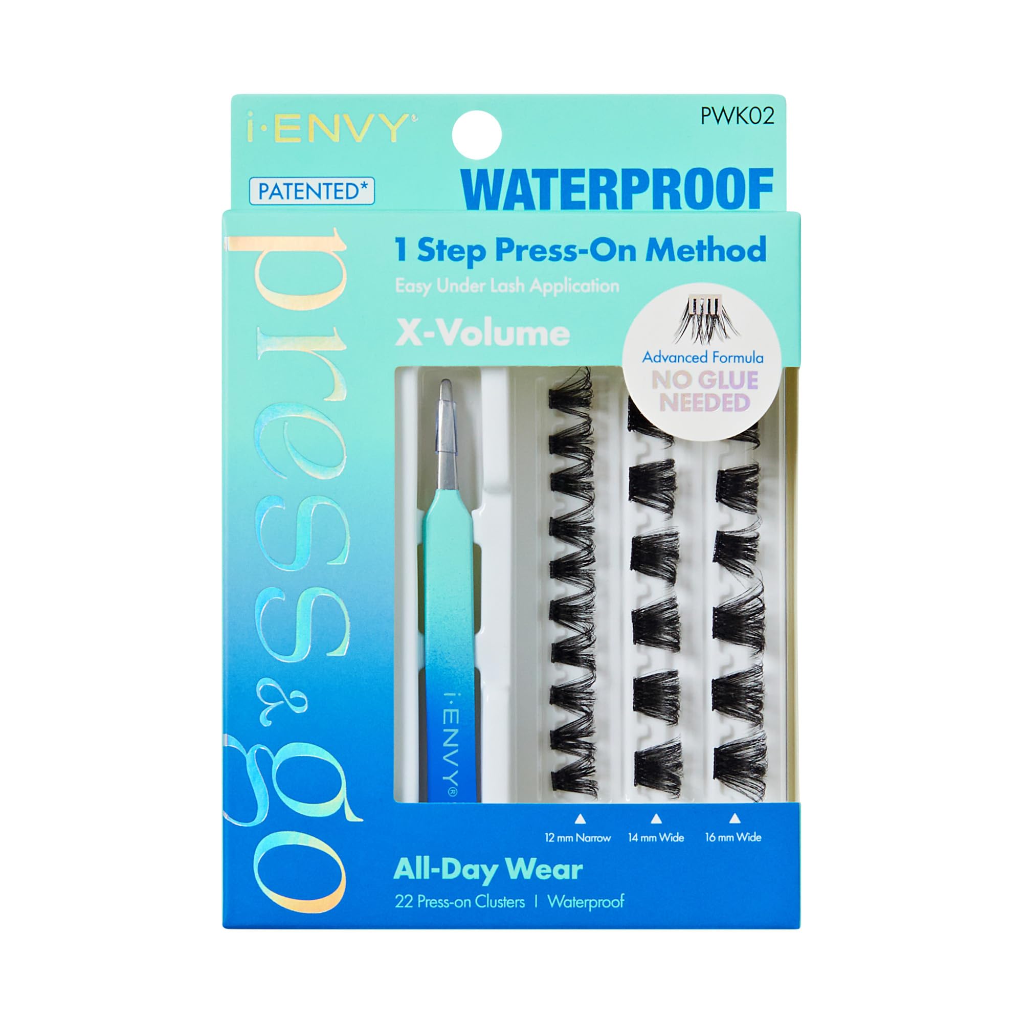 i•ENVY Press&Go Waterproof Self-Adhesive Lashes — No Glue, 22 Reusable Clusters