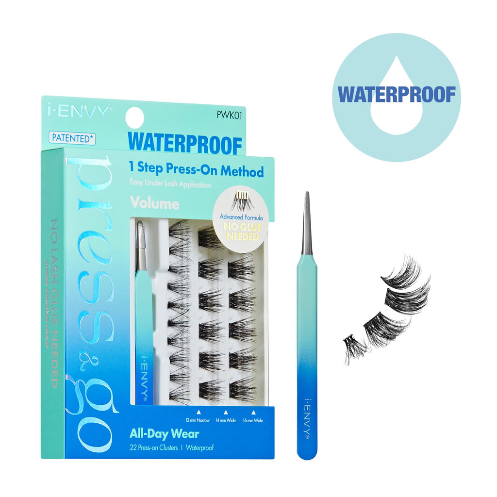 iENVY Press&Go Waterproof Self-Adhesive Lashes — No Glue Needed, 22 Clusters, Reusable with Applicator Kit