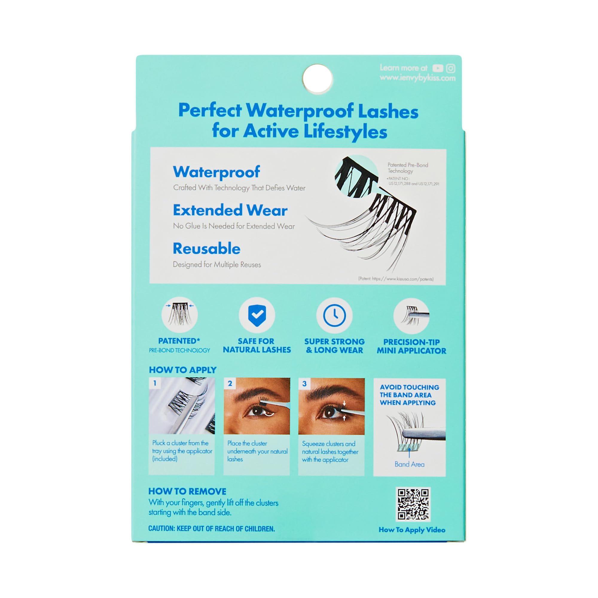 iENVY Press&Go Waterproof Self-Adhesive Lashes — No Glue Needed, 22 Clusters, Reusable with Applicator Kit
