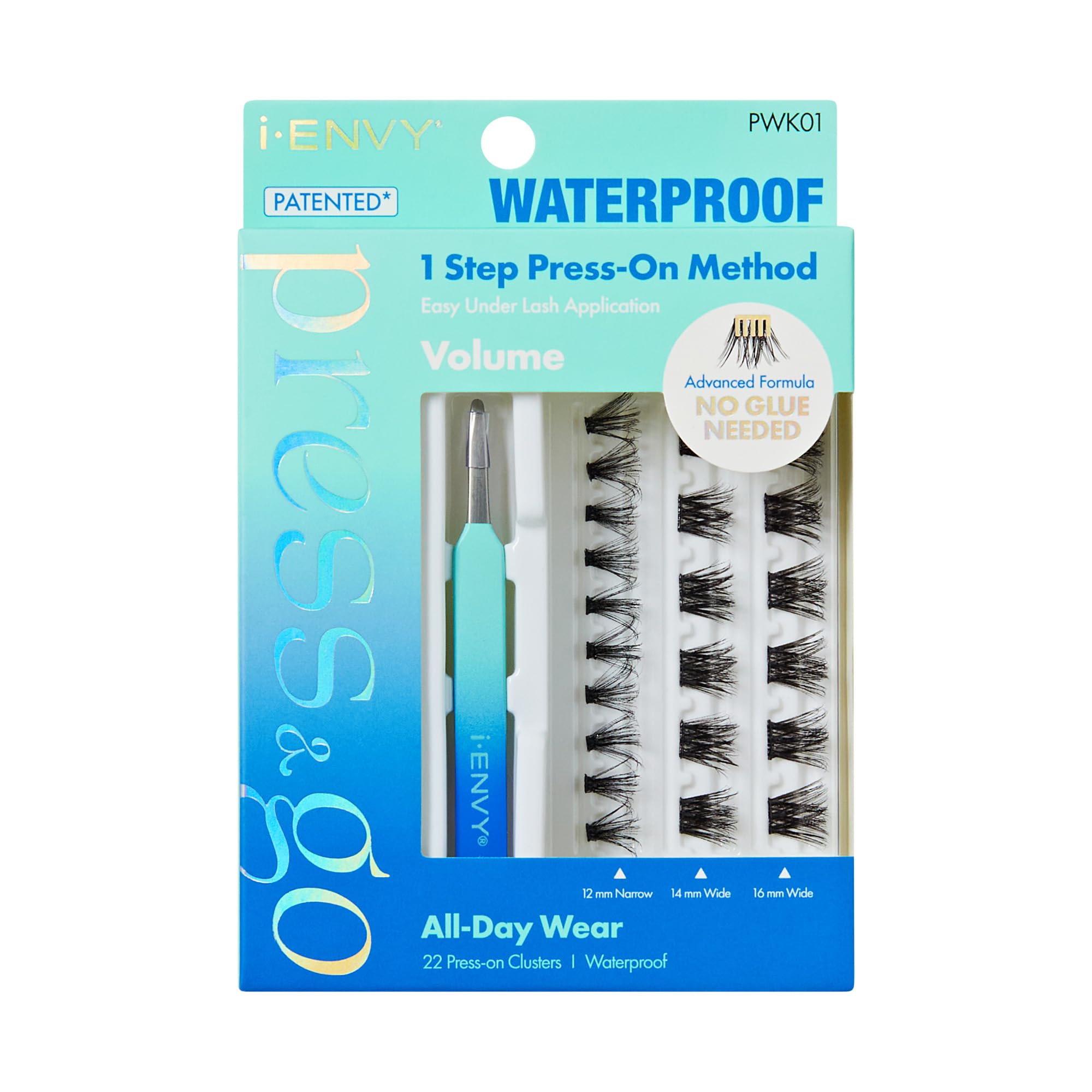 iENVY Press&Go Waterproof Self-Adhesive Lashes — No Glue Needed, 22 Clusters, Reusable with Applicator Kit