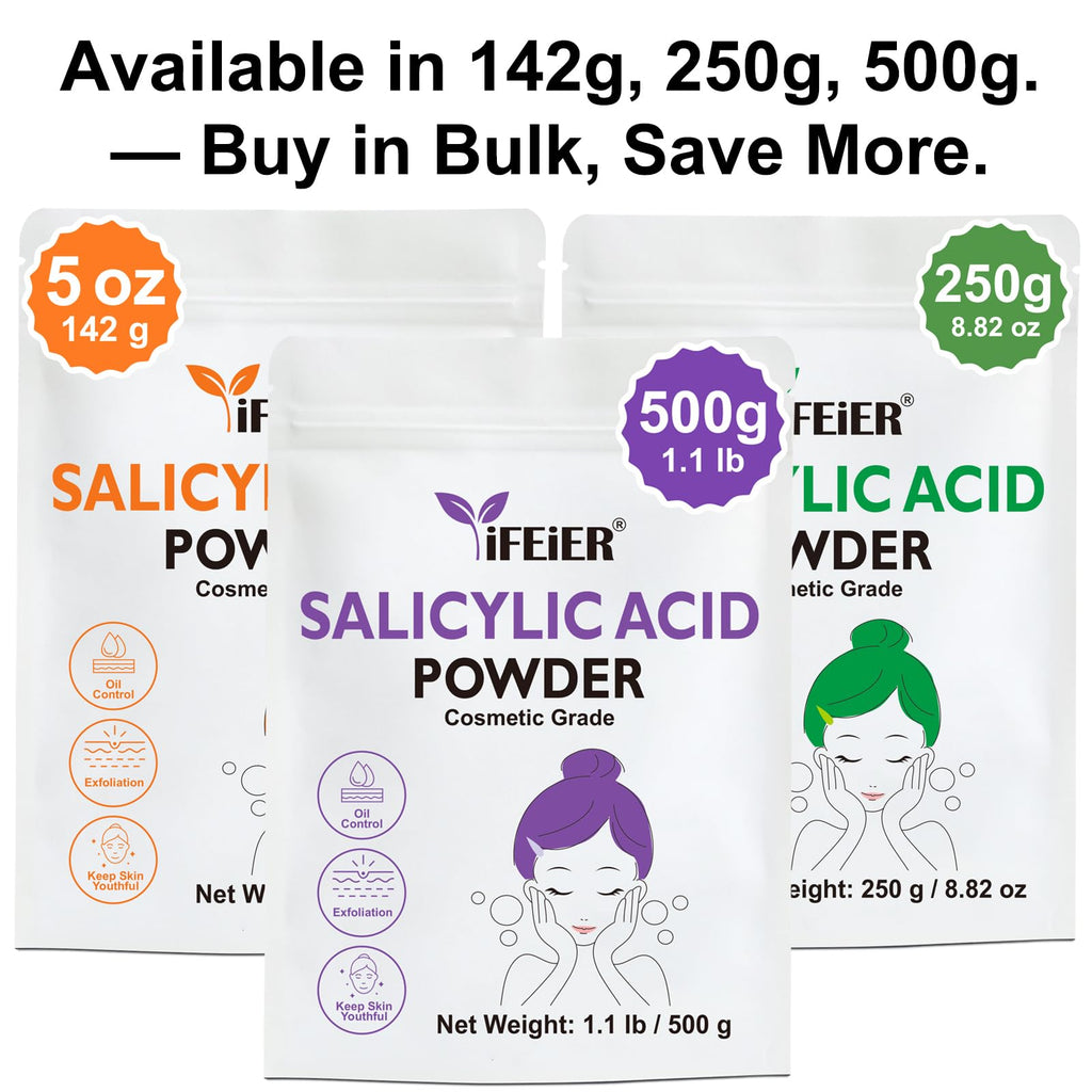 iFEiER Pure Salicylic Acid Powder – Cosmetic Grade 500 g for DIY Exfoliation, Skincare, Hair & Body