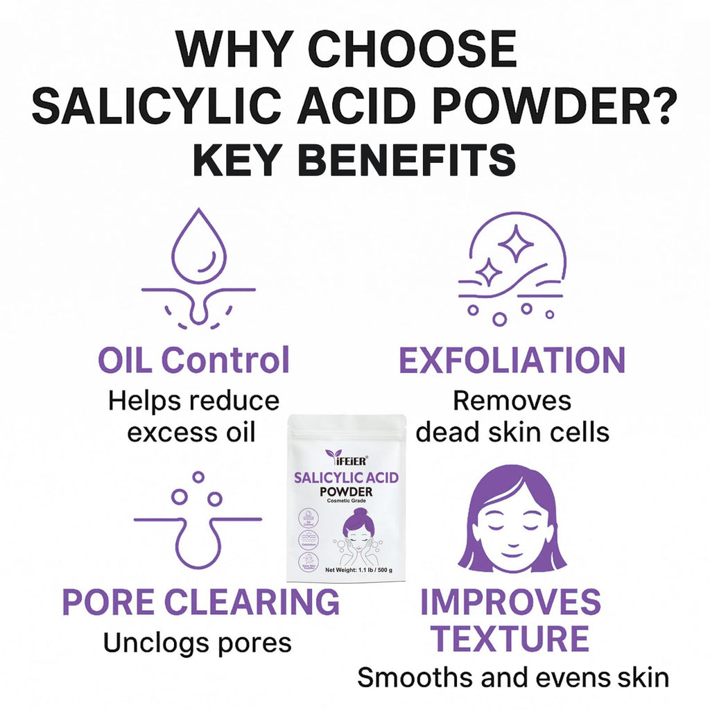 iFEiER Pure Salicylic Acid Powder – Cosmetic Grade 500 g for DIY Exfoliation, Skincare, Hair & Body
