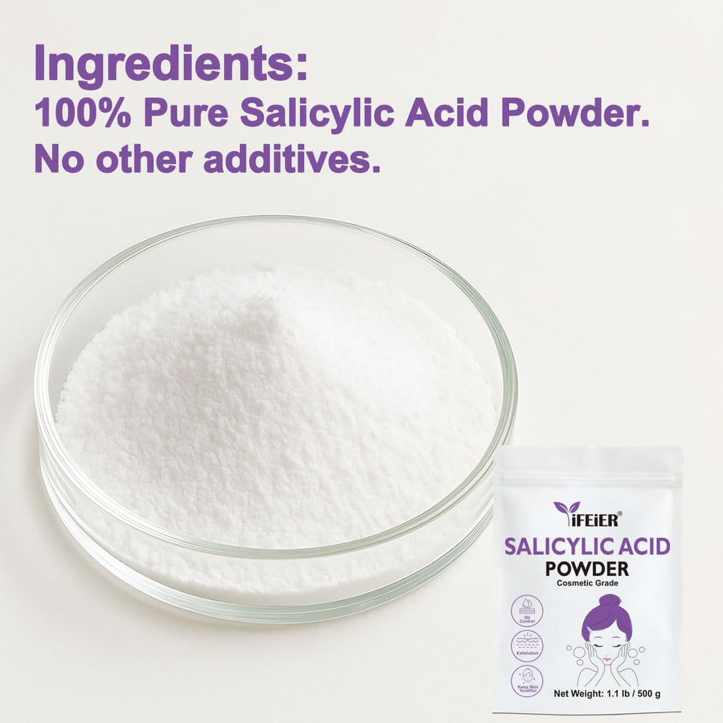 iFEiER Pure Salicylic Acid Powder – Cosmetic Grade 500 g for DIY Exfoliation, Skincare, Hair & Body