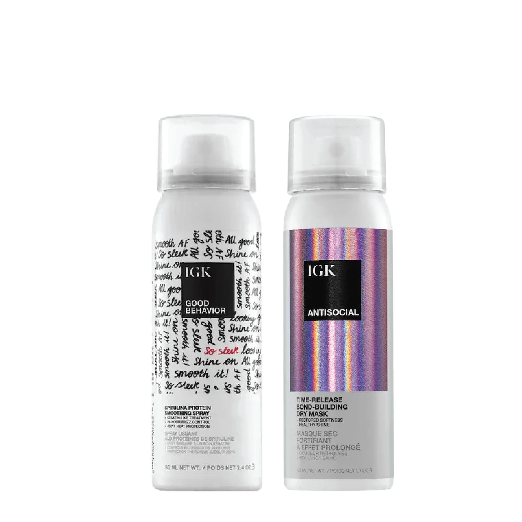 IGK Travel Size Hair Treatment Set — Antisocial Mask + Good Behavior Spirulina Spray | Bond-Building + Keratin-Like Smoothing