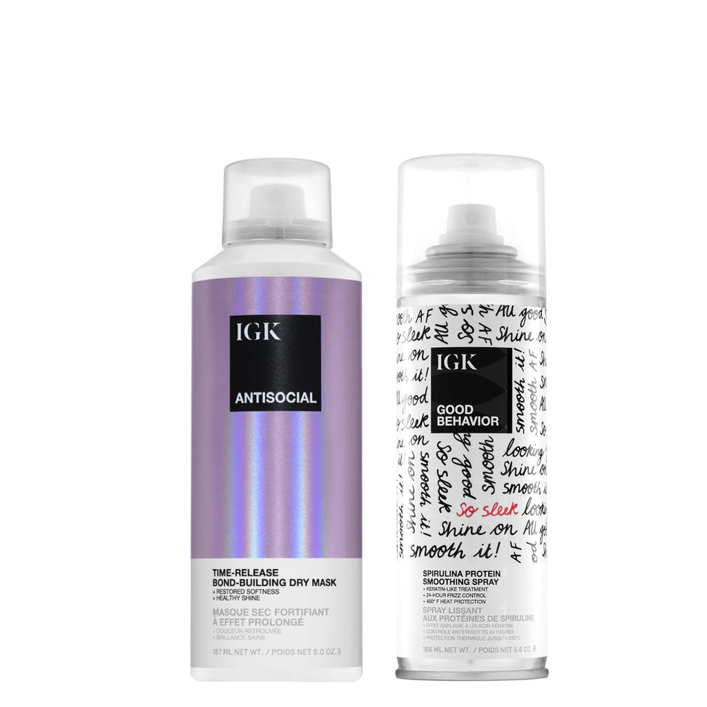 IGK Hair Treatment Set of 2 – Antisocial Mask + Good Behavior Spray | Bond-Building & Keratin-Like Smoothing