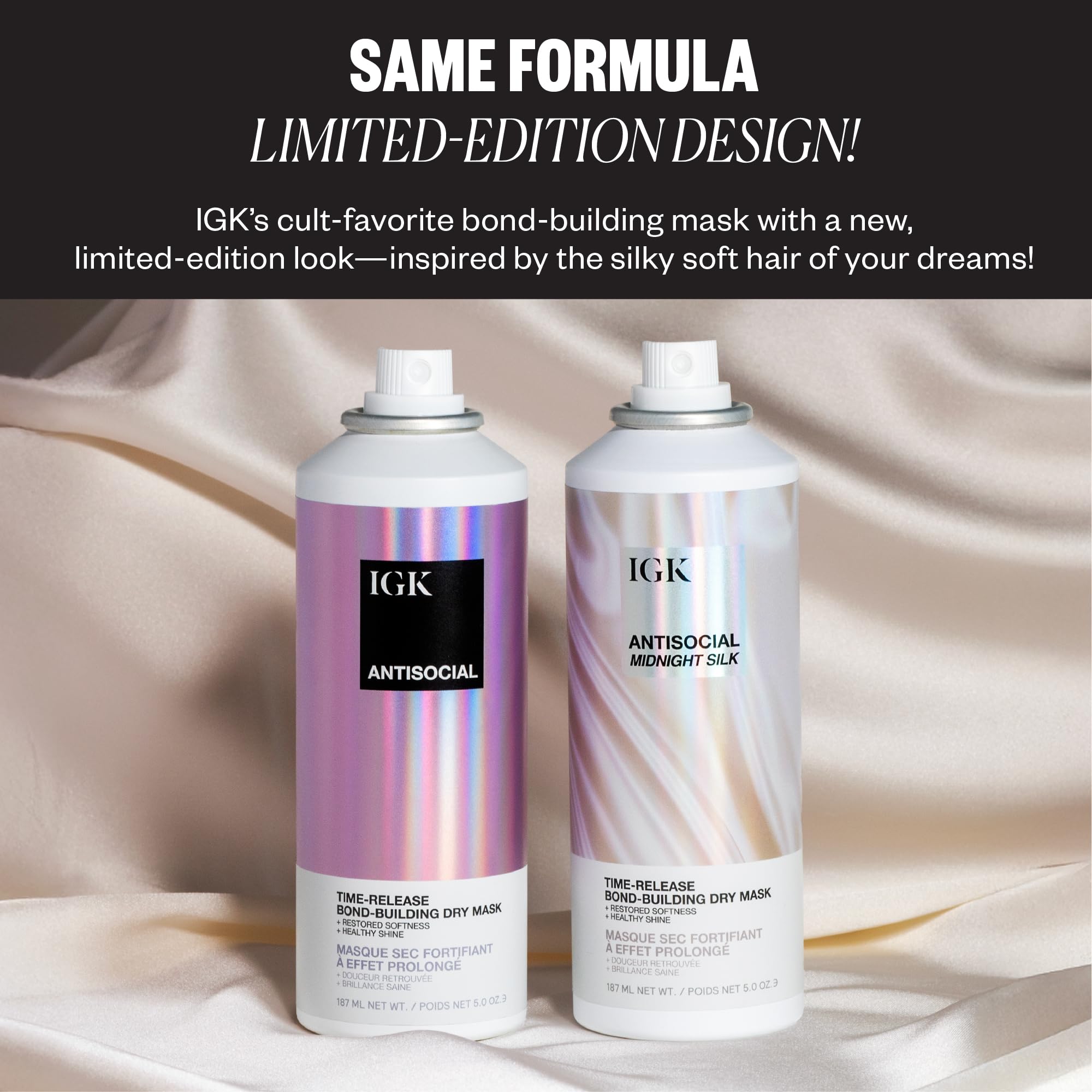 IGK Antisocial Midnight Silk Bond-Building Dry Hair Mask — No-Rinse Leave-In, 5 oz (Limited Edition)