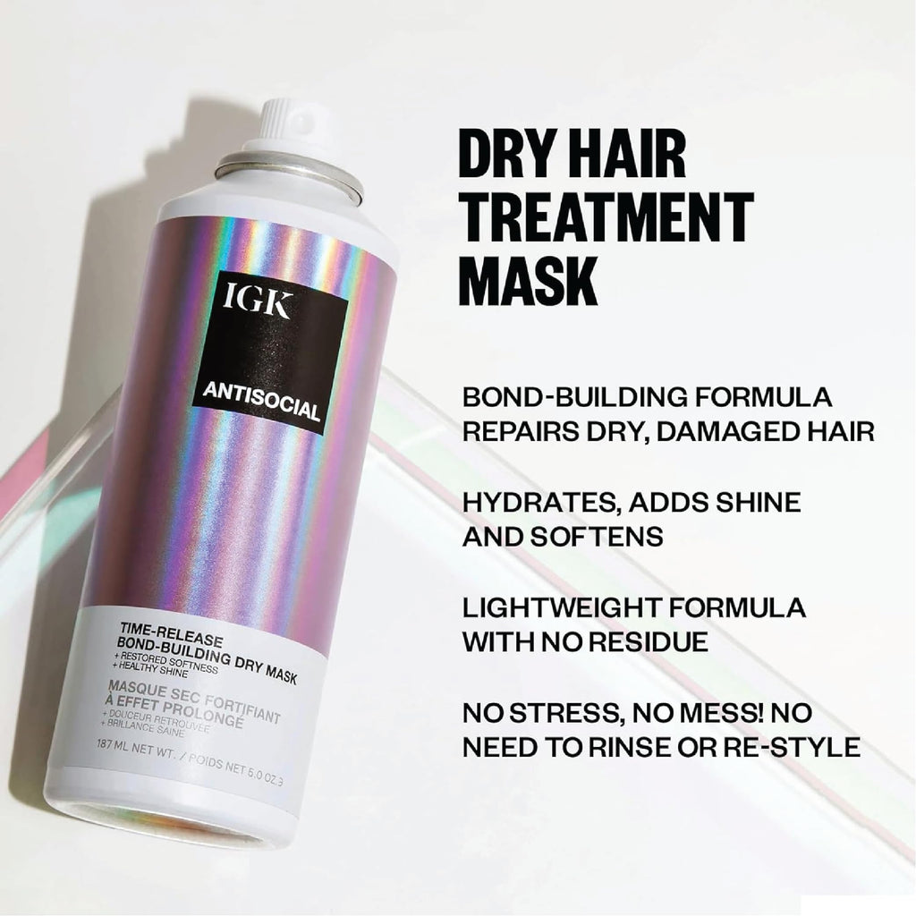 IGK Antisocial No-Rinse Overnight Dry Hair Treatment Mask - Bond-Building, Vegan & Cruelty-Free | 1.7 oz x 2