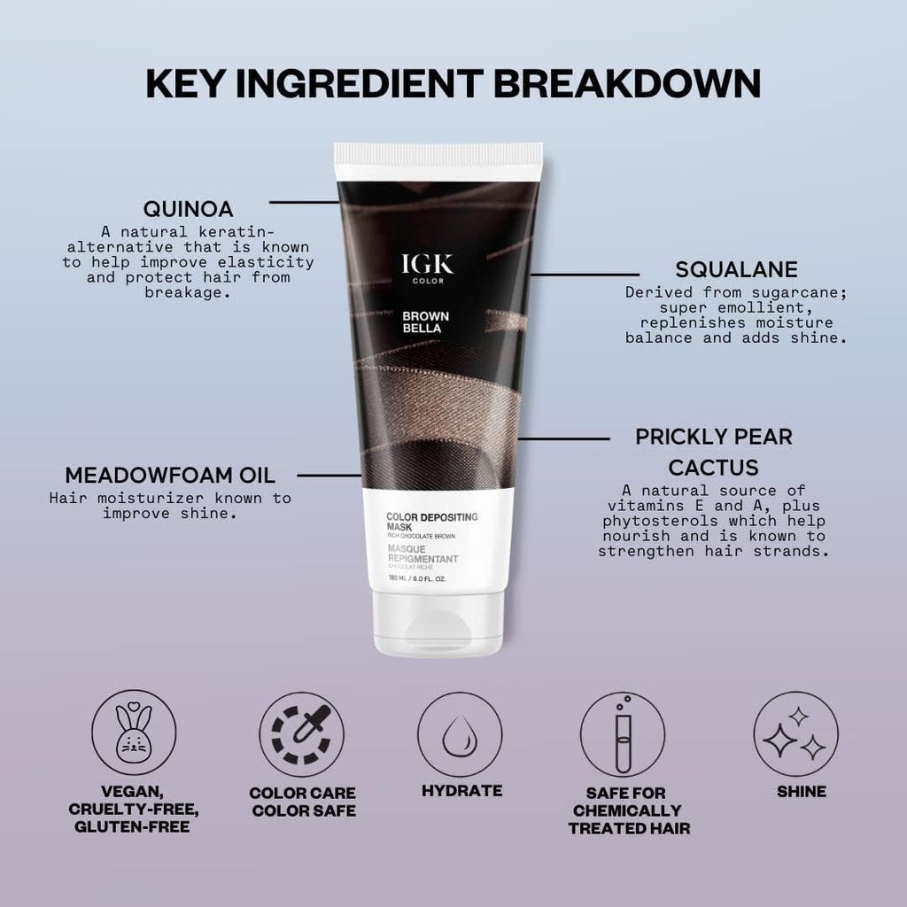 IGK At-Home Brown Hair Color System | Permanent Color, Tone-Refreshing Mask & Tools