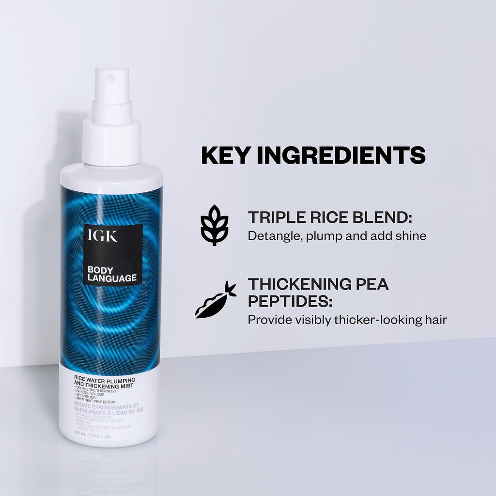 IGK Body Language Rice Water Plumping & Thickening Mist | Volumize & Protect