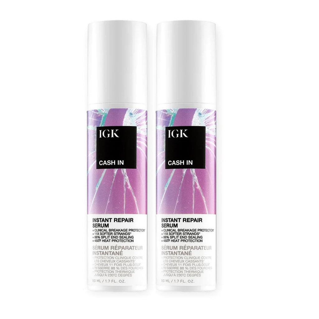IGK Cash In Instant Repair Hair Serum – 2-Pack, Silicone-Free Bond-Building, 1.7 oz Each