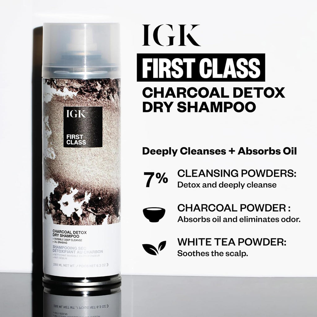 IGK First Class Charcoal Detox Dry Shampoo – Deep Cleansing & Volume (2-Pack)