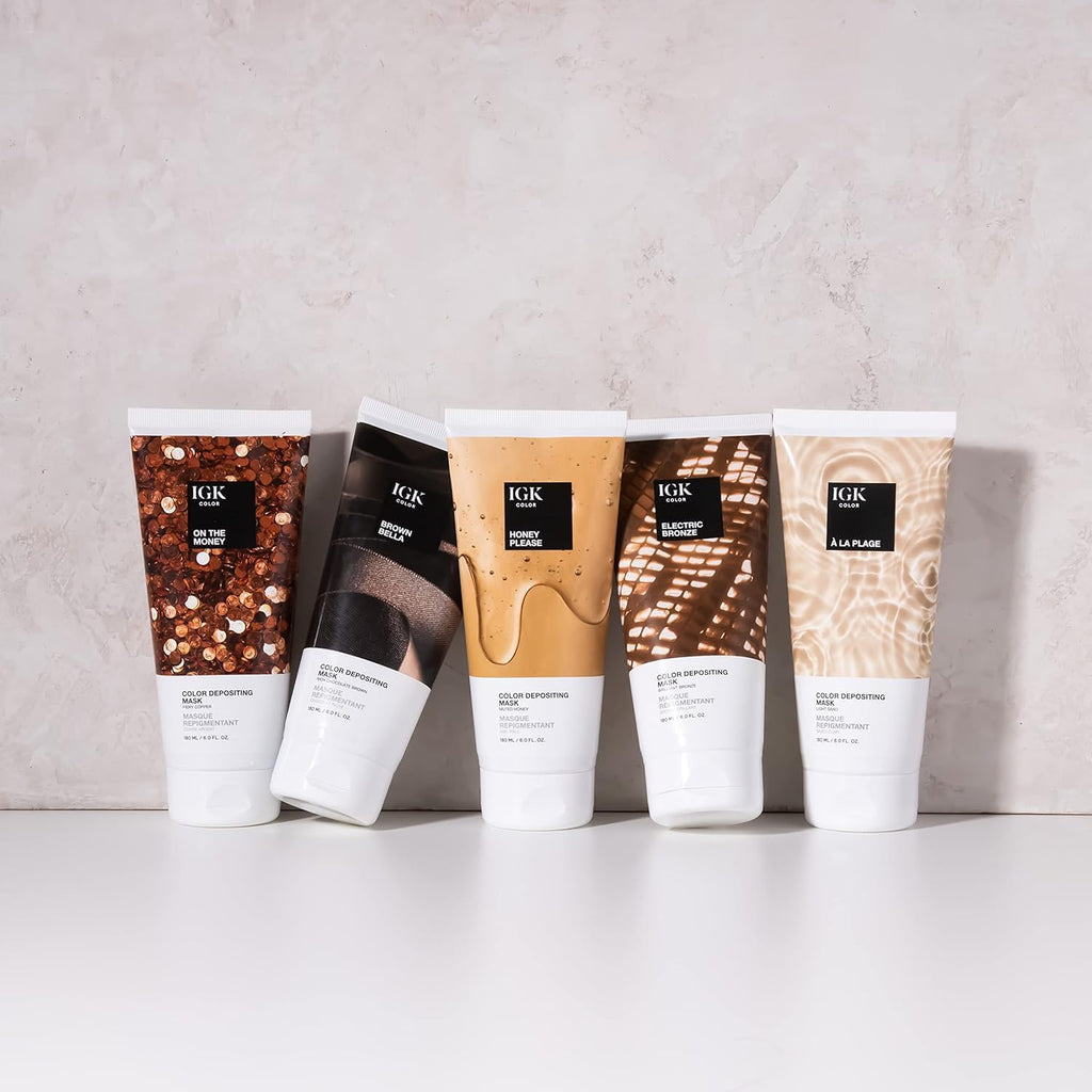 IGK At-Home Brown Hair Color System | Permanent Color, Tone-Refreshing Mask & Tools