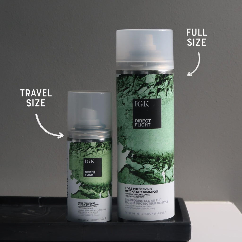 IGK Direct Flight Matcha Dry Shampoo Travel Size – Oil Absorbing & Texture Boost, Pack of 2