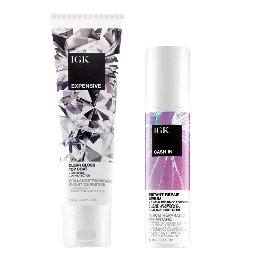 IGK Expensive Clear Gloss Top Coat + Cash In Repair Serum – Vegan + Cruelty-Free Duo (4.7 oz Top Coat + 1.7 oz Serum) | Pack of 2