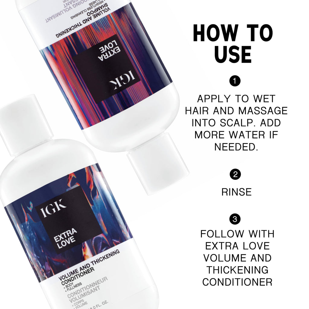 IGK EXTRA LOVE Volume & Thickening Shampoo & Conditioner Set | Volume + Scalp Balance + Oil Balance | Vegan + Cruelty-Free | 8 oz (Pack of 2)