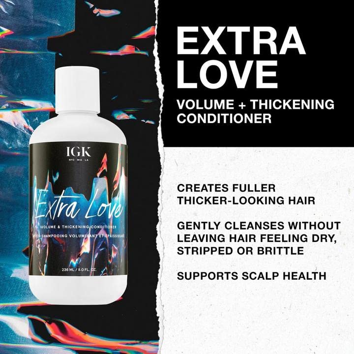 IGK Extra Love Volume & Thickening Conditioner Liter – Lightweight Hydration, Scalp Balance, Vegan + Cruelty-Free | 33.8 oz