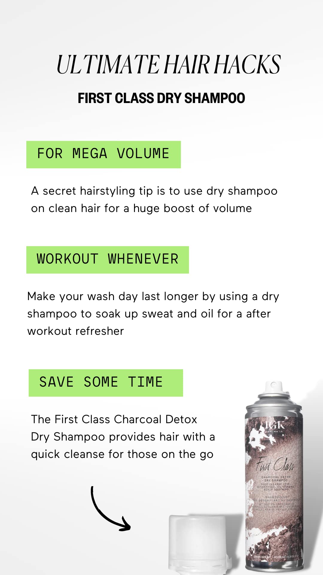 IGK FIRST CLASS Charcoal Detox Dry Shampoo Travel | Deep Cleanse, Oil Balance & Scalp Soothing | Vegan Cruelty-Free | 2 oz