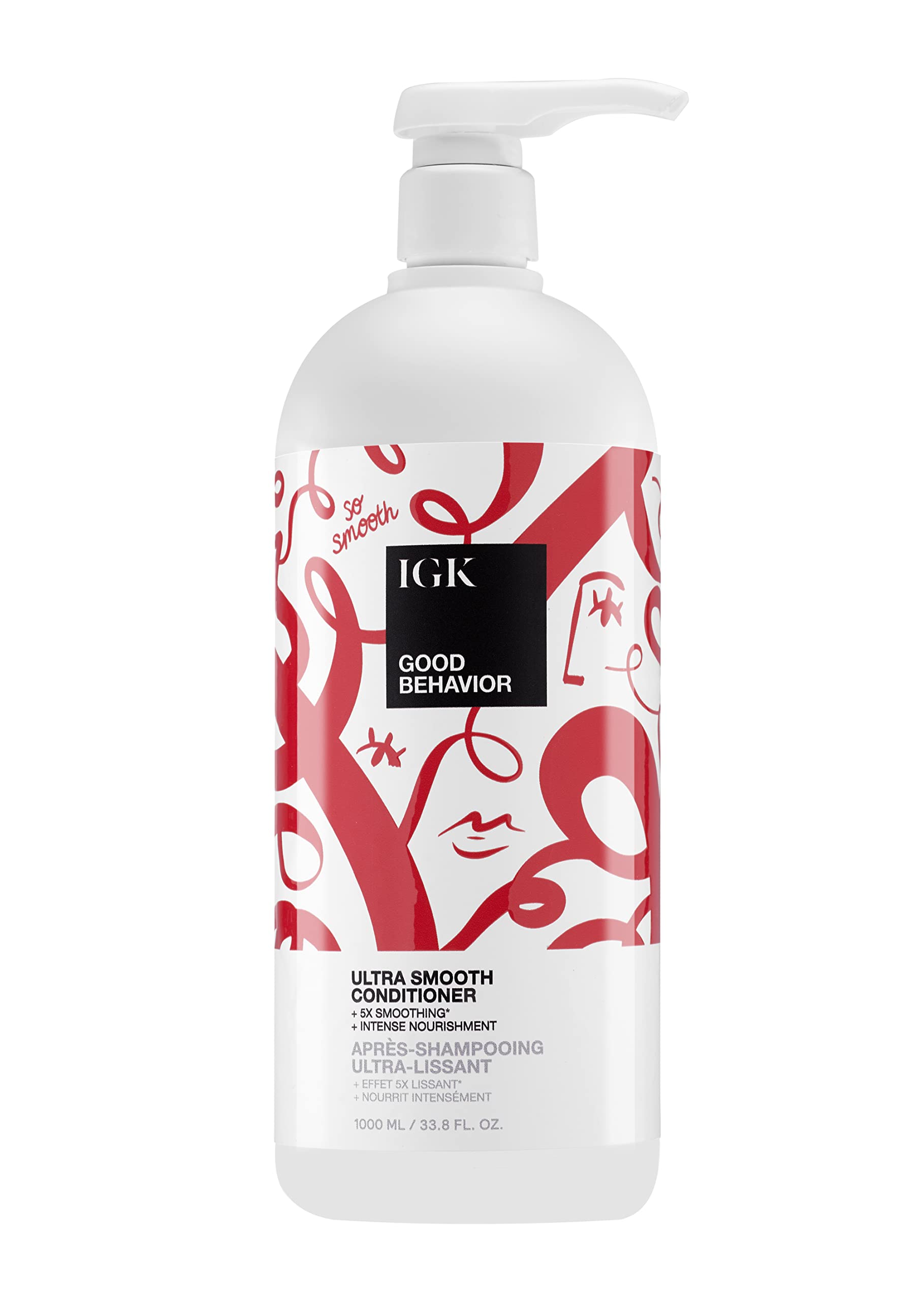 IGK GOOD BEHAVIOR Ultra Smooth Conditioner Liter | Frizz Control, Hydration & Shine | Vegan + Cruelty-Free | 33.8 oz