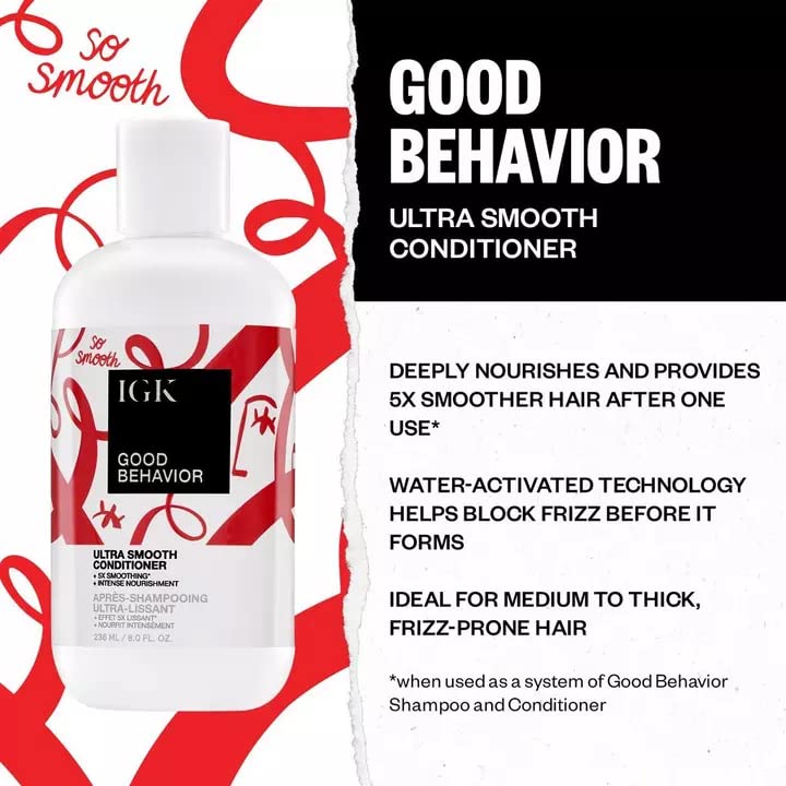 IGK GOOD BEHAVIOR Ultra Smooth Conditioner Liter | Frizz Control, Hydration & Shine | Vegan + Cruelty-Free | 33.8 oz