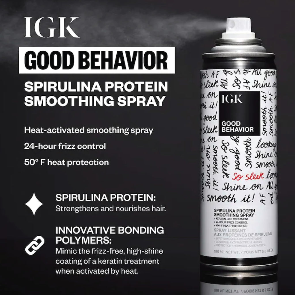 IGK Good Behavior Spirulina Protein Smoothing Hairspray – Travel Size 2.4 Fl Oz Pack of 2 | Keratin-Like Heat Protectant