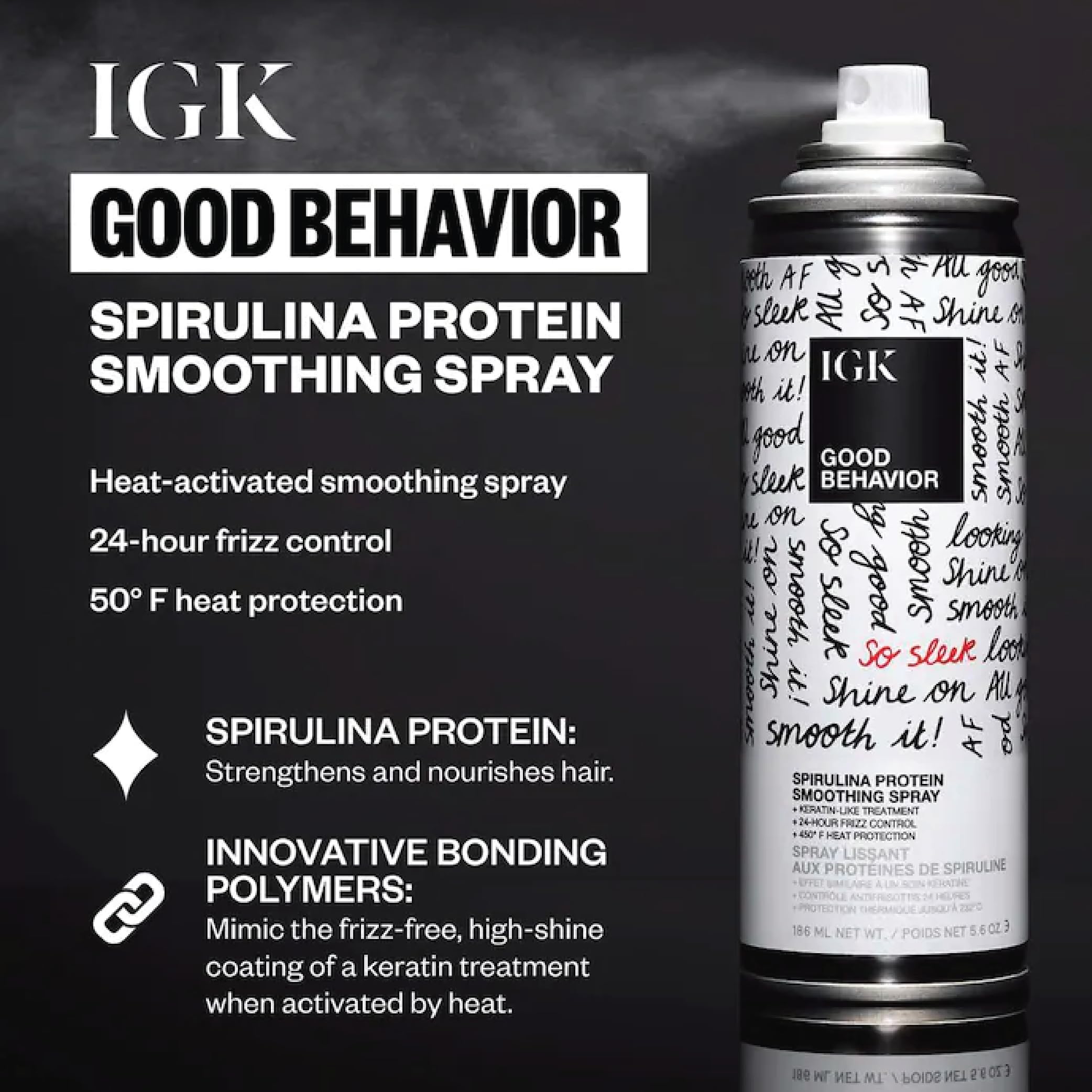 IGK Good Behavior Spirulina Protein Smoothing Hairspray – Travel Size 2.4 Fl Oz Pack of 2 | Keratin-Like Heat Protectant