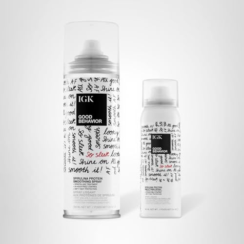 IGK GOOD BEHAVIOR Spirulina Protein Smoothing Spray Travel Bundle – Keratin-Like Smoothing, Frizz Control & Heat Protectant (5.6oz + 2.4oz)
