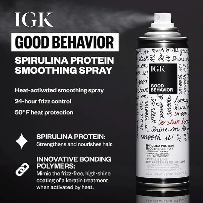IGK Hair Treatment Full Size Set – Antisocial Dry Hair Mask + Good Behavior Spirulina Spray | Overnight Bond-Building & Keratin-Like Smoothing