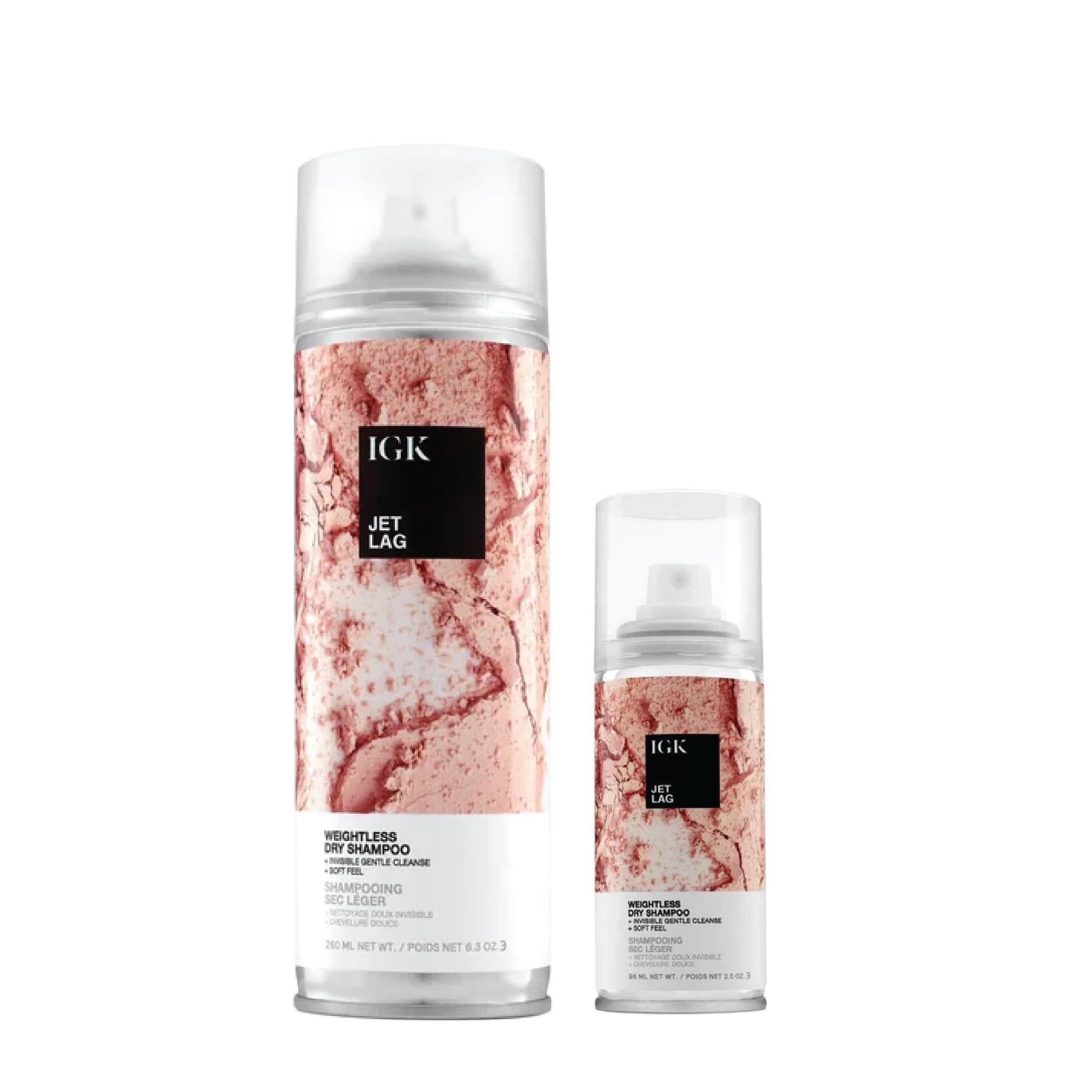 IGK Jet Lag Invisible Dry Shampoo – Full + Travel Size (2 Pack) | Weightless Buildable Cleanse with Volcanic Ash
