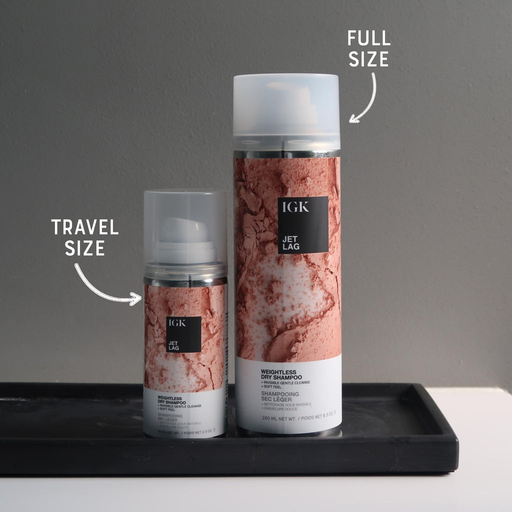 IGK Jet Lag Invisible Dry Shampoo – Full + Travel Size (2 Pack) | Weightless Buildable Cleanse with Volcanic Ash
