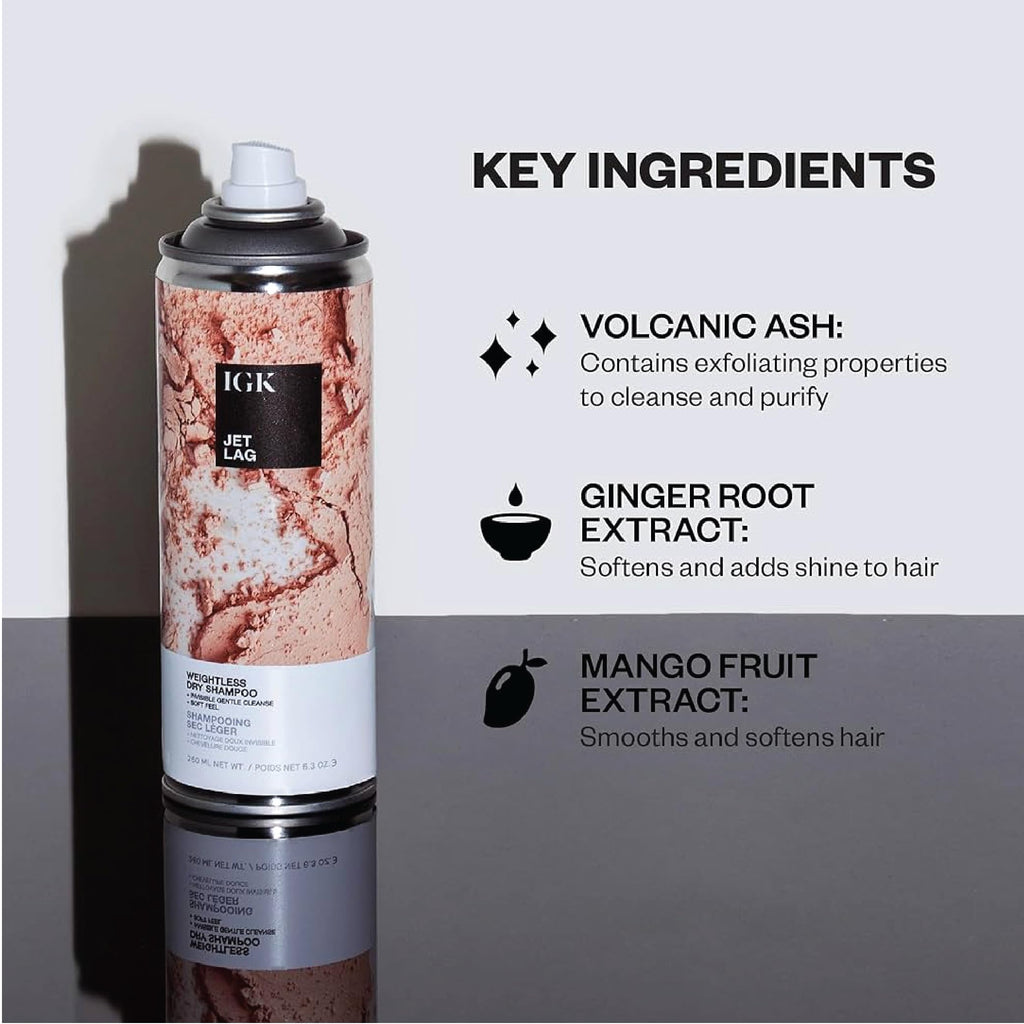 IGK Jet Lag Invisible Dry Shampoo – Full + Travel Size (2 Pack) | Weightless Buildable Cleanse with Volcanic Ash