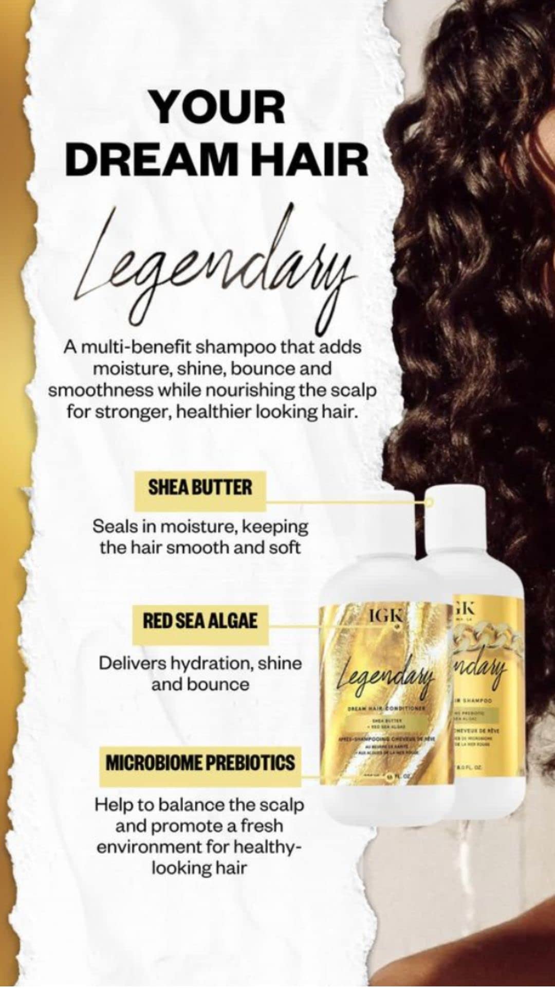 IGK Legendary Dream Hair Shampoo | Healthy, Hydrated, Shine | Vegan & Cruelty-Free | 33.8 oz