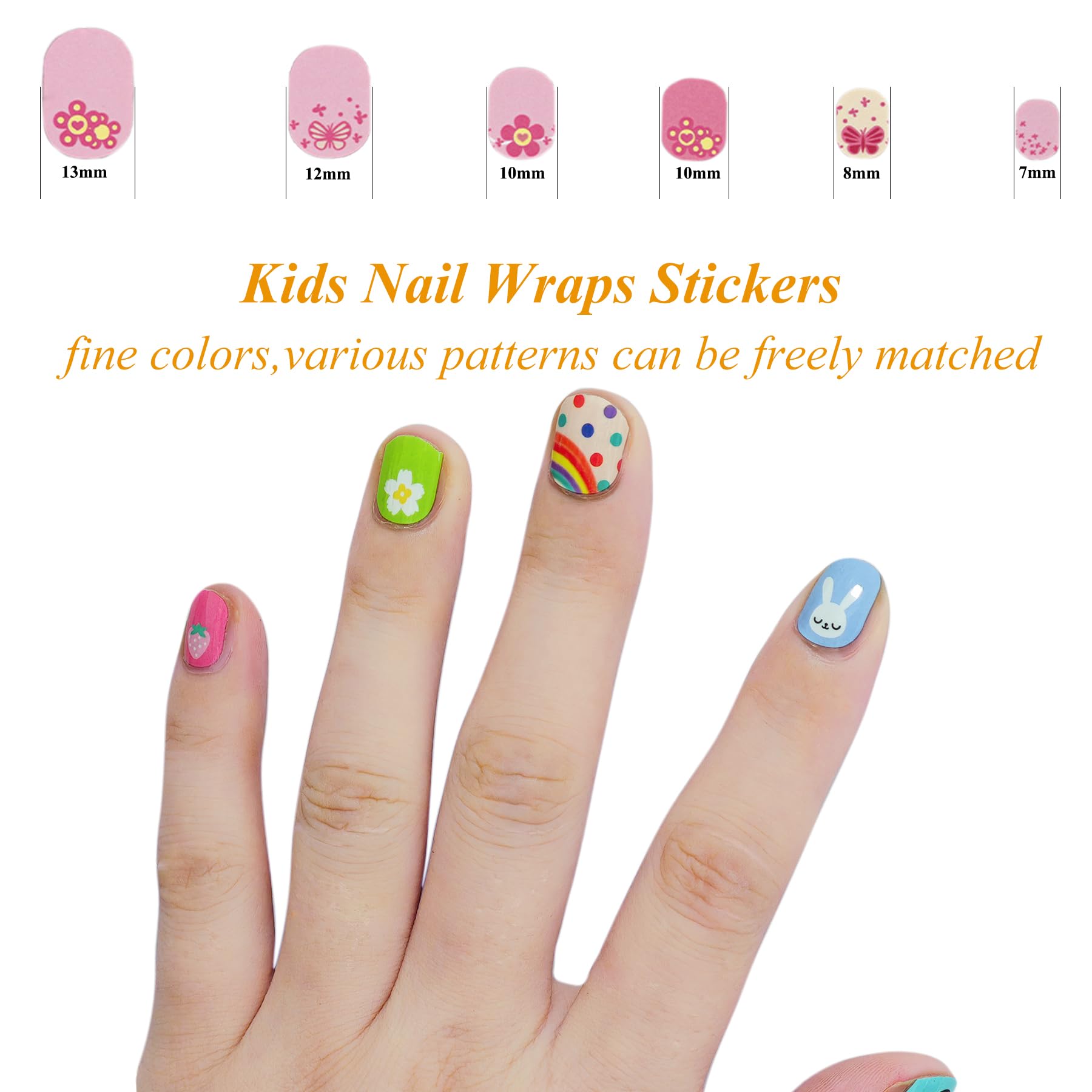 IHUKEIT Colorful Kid Nail Stickers – Full Nail Wraps for Girls (10 Sheets)