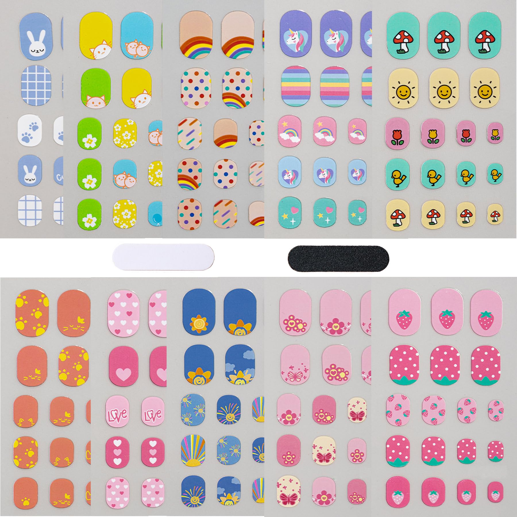 IHUKEIT Colorful Kid Nail Stickers – Full Nail Wraps for Girls (10 Sheets)
