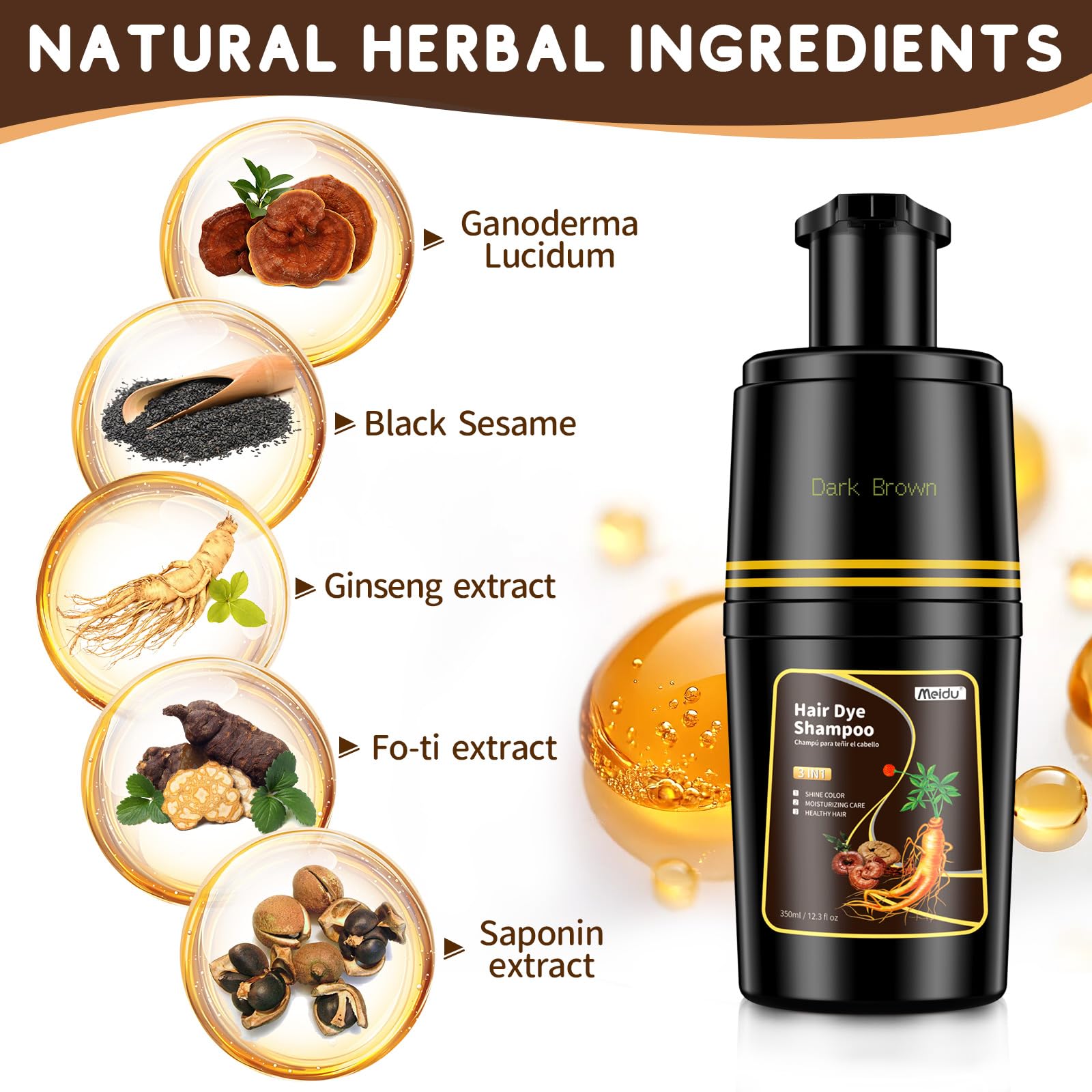 IIIMEIDU Dark Brown Hair Dye Shampoo 3-in-1 for Gray Hair – 350ml