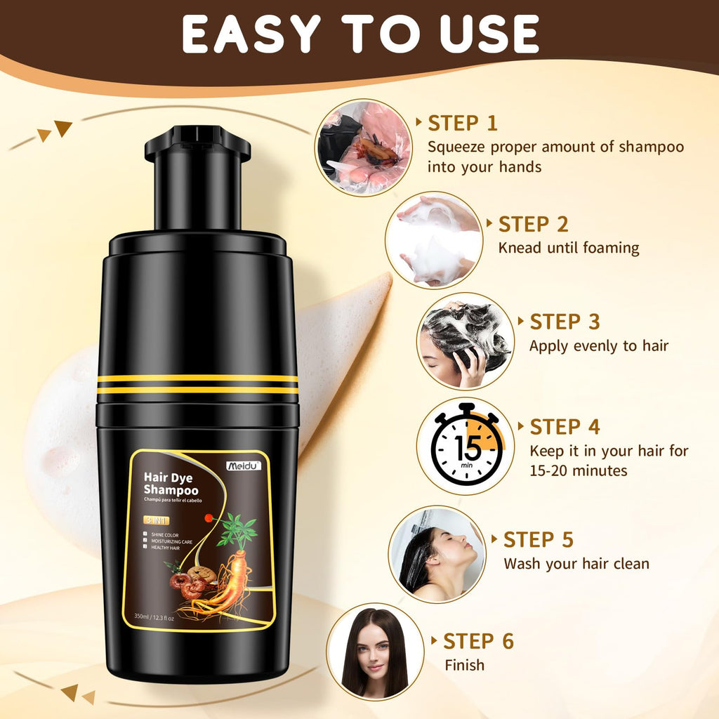 IIIMEIDU Dark Brown Hair Dye Shampoo 3-in-1 for Gray Hair – 350ml