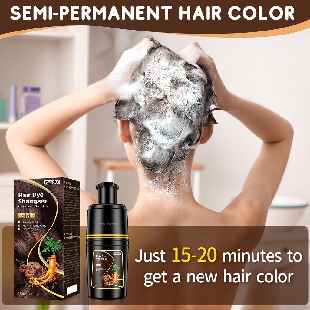 IIIMEIDU Dark Brown Hair Dye Shampoo 3-in-1 for Gray Hair – 350ml